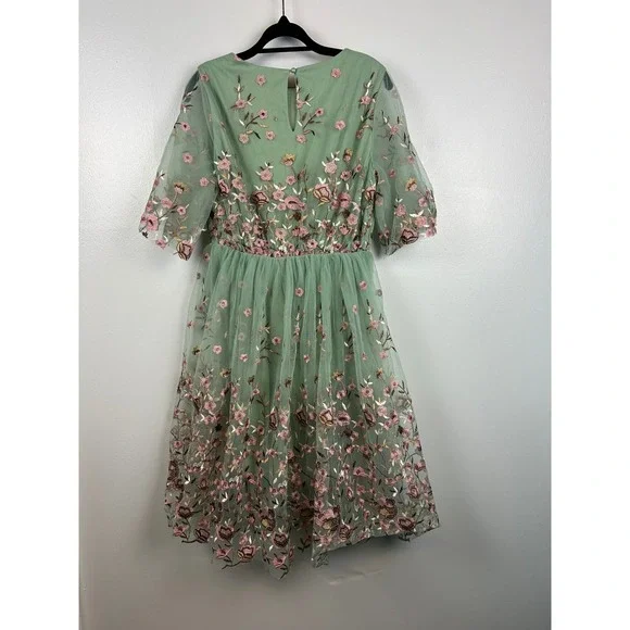 Baltic Born Duchess Tulle Lined Dress Sage Garden Sz Medium? Floral Embroidered - Picture 6 of 6
